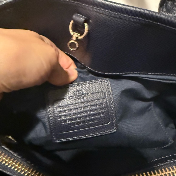 Coach Navy Leather Satchel with Gold Accents - Picture 3 of 7